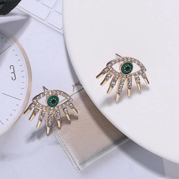 Boho Eye Earrings Green Lashes Festival Trendy - Picture 5 of 6